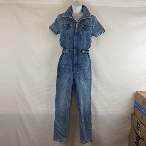 Good American Light Blue Denim Short Sleeve Jumpsuit